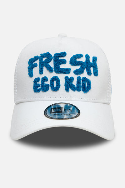 New Era Fresh Ego trucker in white and blue